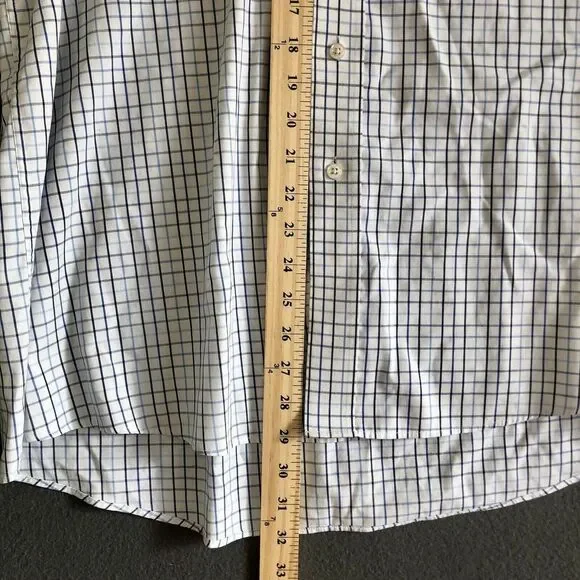 Button Up Dress Shirt Men's Sz L White Long Sleeve Blue Checkered George Western - Picture 4 of 13